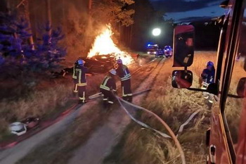 Feuerwehreinsatz im Wald, nach Brandstiftung