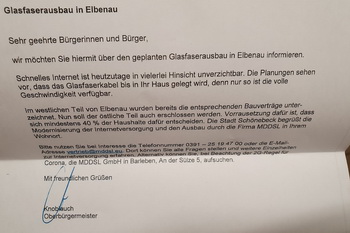 Brief zum Glasfaserausbau