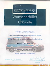 Spendenurkunde des Wünschewagens