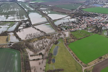 Hochwasser an der Helme, Luftbild