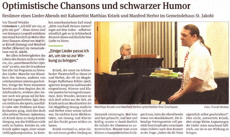 Artikel zu Matthias Krizek und Manfred Herbst alias Herr Sang und Herr Klang