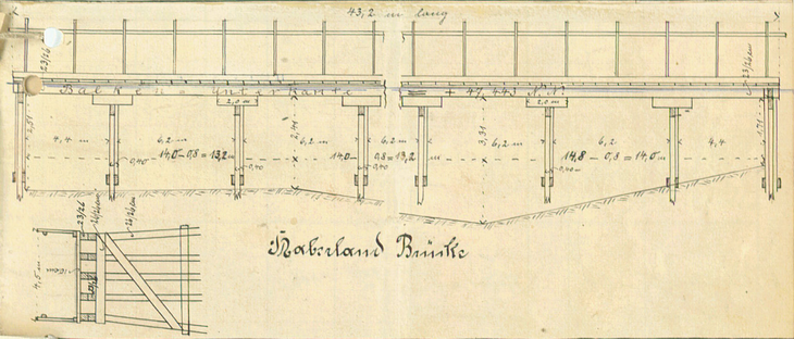 Haberlandbrücke, Bauzeichnung der Holzbrücke