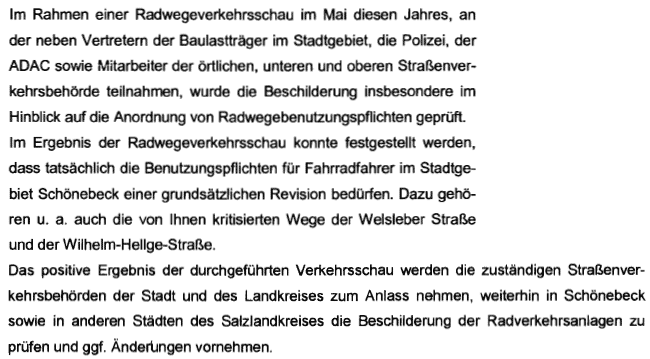 Mitteilung des Verkehrsministeriums